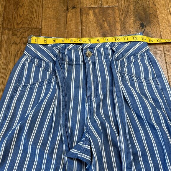 American Eagle Chambray Hi Rise Wide Leg Striped Pant Tie Waist Womens Size 0 - Picture 3 of 7